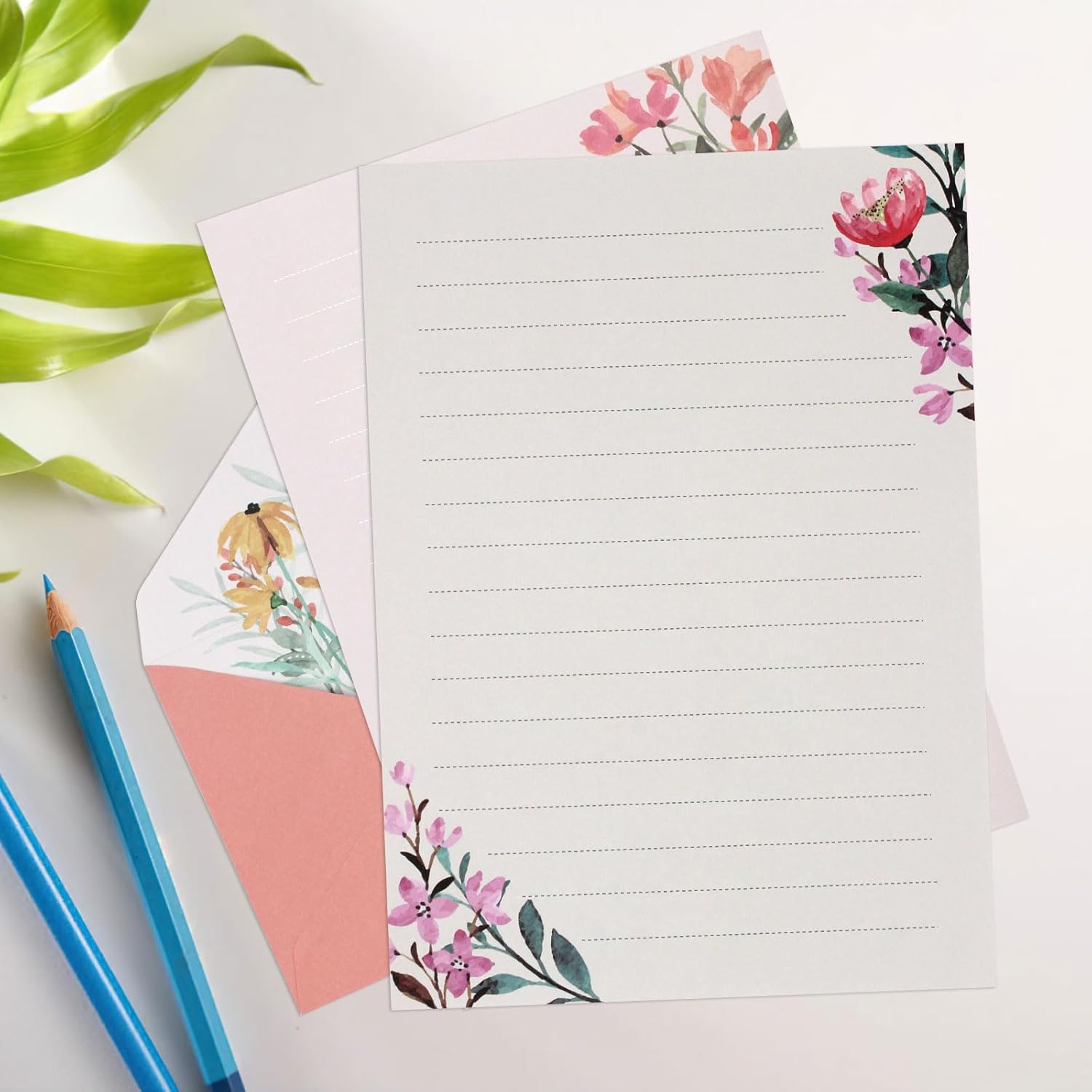 36 PCS Writing Paper and Envelopes Set,Warm Floral Themed Stationary Set for Wedding Invitations Wishes,24 Lined Stationery Paper with 12 Envelops - Image 3