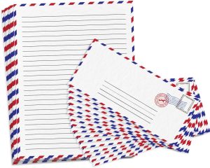 ArtCreativity 100 Pieces Vintage Stationery Paper and Envelopes Set - 50 Double Sided Airmail Sheets and 50 Envelopes - Pen Pal Stationery Letters and Envelopes with Air Mail Design