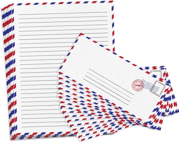 ArtCreativity 100 Pieces Vintage Stationery Paper and Envelopes Set - 50 Double Sided Airmail Sheets and 50 Envelopes - Pen Pal Stationery Letters and Envelopes with Air Mail Design