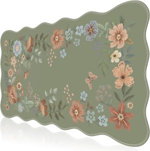 iCasso Floral Desk Mat for Keyboard and Mouse, Large Mouse Pad for Desk, Desk Matt for Desktop, Desk Pad Mat, Anti-Slip Big Mousepad with Stitched Edges for Computer(Bean Green)