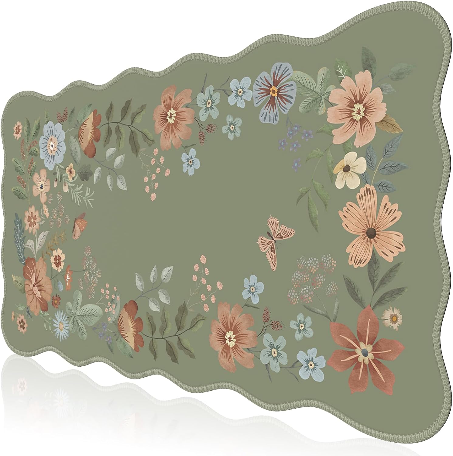 iCasso Floral Desk Mat for Keyboard and Mouse, Large Mouse Pad for Desk, Desk Matt for Desktop, Desk Pad Mat, Anti-Slip Big Mousepad with Stitched Edges for Computer(Bean Green)