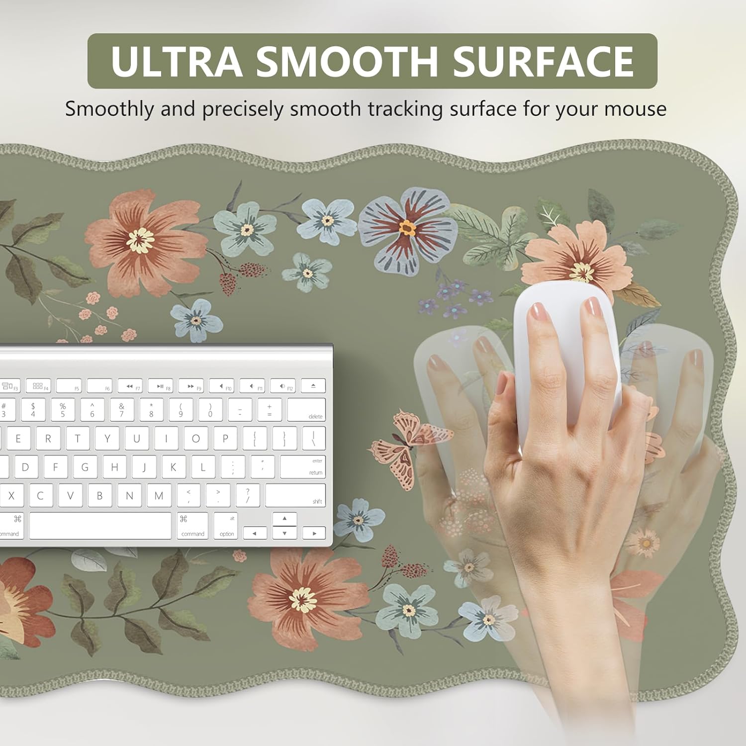 iCasso Floral Desk Mat for Keyboard and Mouse, Large Mouse Pad for Desk, Desk Matt for Desktop, Desk Pad Mat, Anti-Slip Big Mousepad with Stitched Edges for Computer(Bean Green) - Image 3