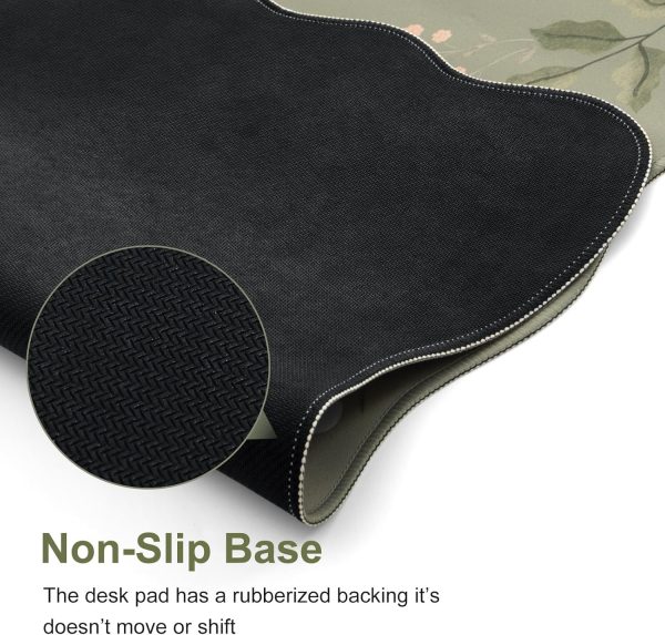iCasso Floral Desk Mat for Keyboard and Mouse, Large Mouse Pad for Desk, Desk Matt for Desktop, Desk Pad Mat, Anti-Slip Big Mousepad with Stitched Edges for Computer(Bean Green) - Image 4