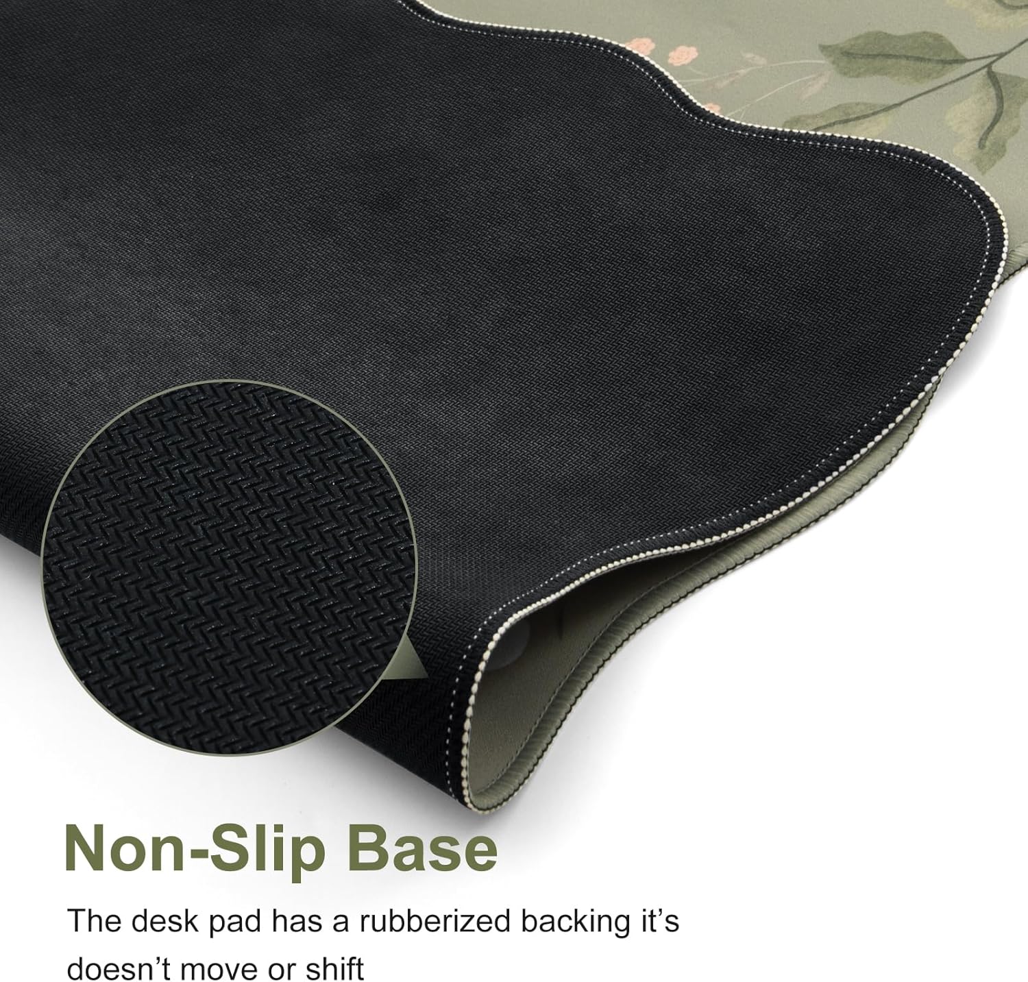 iCasso Floral Desk Mat for Keyboard and Mouse, Large Mouse Pad for Desk, Desk Matt for Desktop, Desk Pad Mat, Anti-Slip Big Mousepad with Stitched Edges for Computer(Bean Green) - Image 4
