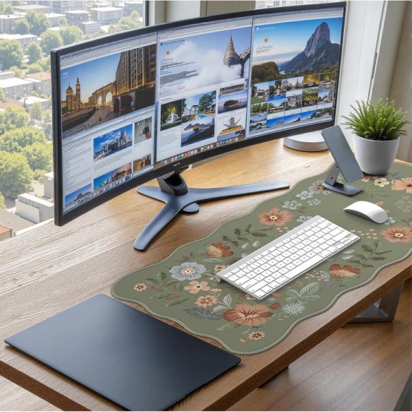 iCasso Floral Desk Mat for Keyboard and Mouse, Large Mouse Pad for Desk, Desk Matt for Desktop, Desk Pad Mat, Anti-Slip Big Mousepad with Stitched Edges for Computer(Bean Green) - Image 6