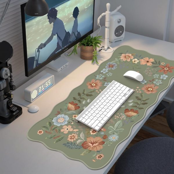 iCasso Floral Desk Mat for Keyboard and Mouse, Large Mouse Pad for Desk, Desk Matt for Desktop, Desk Pad Mat, Anti-Slip Big Mousepad with Stitched Edges for Computer(Bean Green) - Image 7