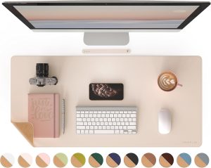 RENMTURE Dual-Sided Mouse Pad, Natural Cork & PU Leather Large Desk Pad for Office and Home Work, Desk Protector Non-Slip, Waterproof, Easy Clean (Apricot, 36"x17")