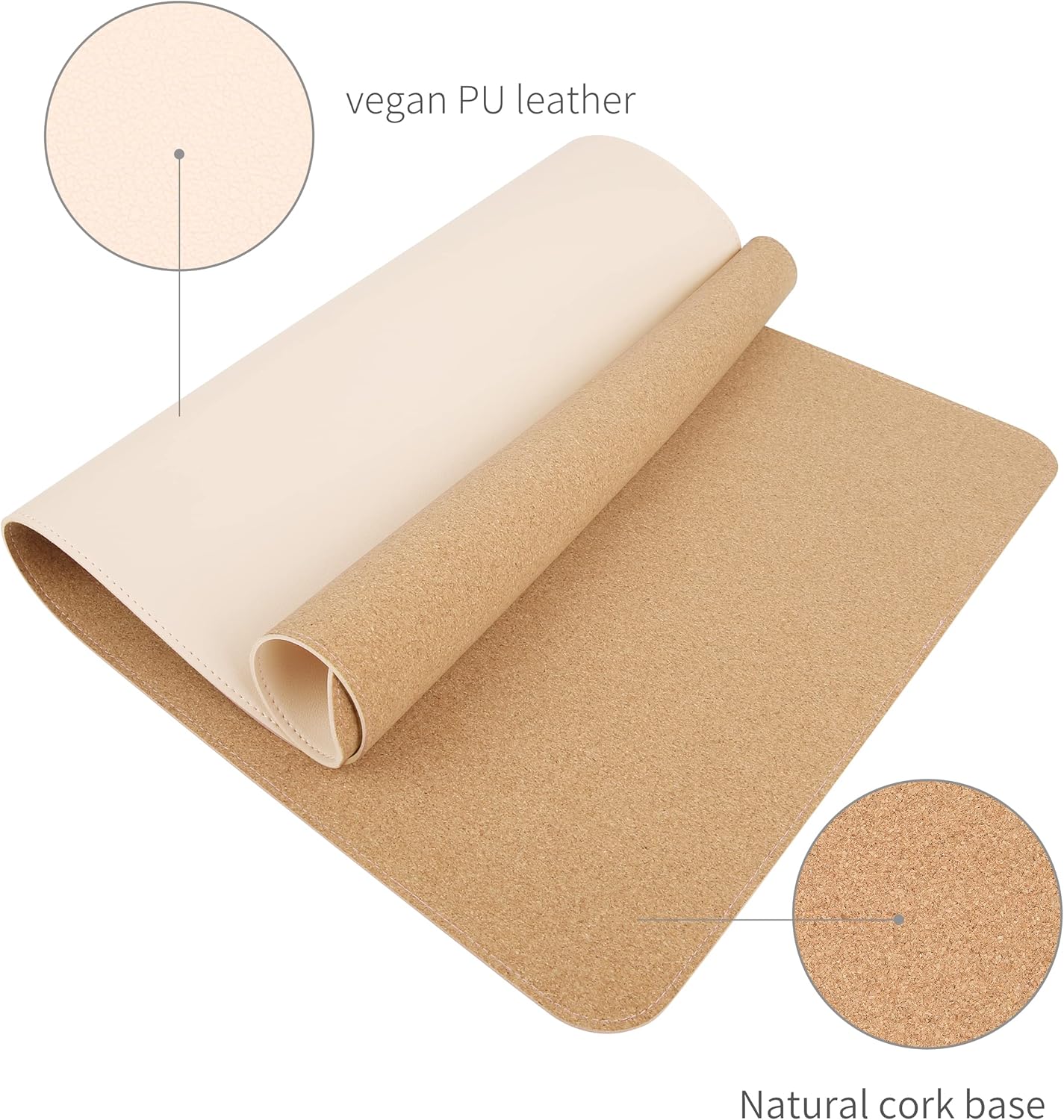 RENMTURE Dual-Sided Mouse Pad, Natural Cork & PU Leather Large Desk Pad for Office and Home Work, Desk Protector Non-Slip, Waterproof, Easy Clean (Apricot, 36"x17") - Image 2