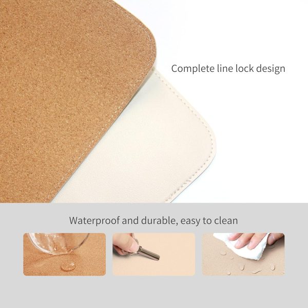 RENMTURE Dual-Sided Mouse Pad, Natural Cork & PU Leather Large Desk Pad for Office and Home Work, Desk Protector Non-Slip, Waterproof, Easy Clean (Apricot, 36"x17") - Image 3