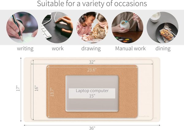 RENMTURE Dual-Sided Mouse Pad, Natural Cork & PU Leather Large Desk Pad for Office and Home Work, Desk Protector Non-Slip, Waterproof, Easy Clean (Apricot, 36"x17") - Image 6