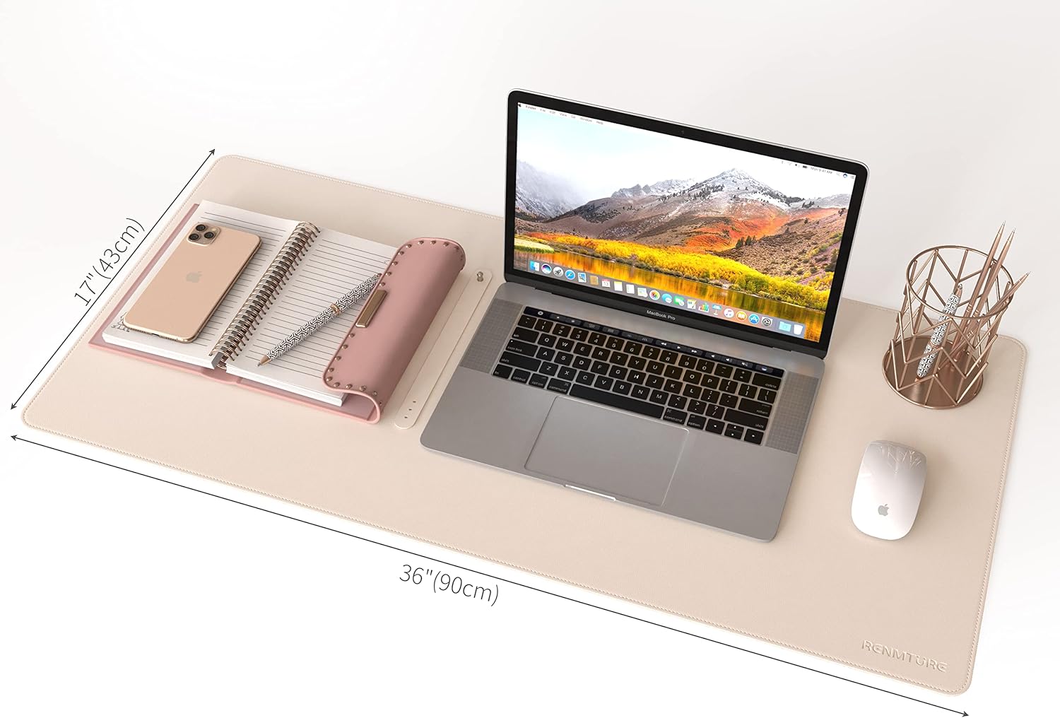 RENMTURE Dual-Sided Mouse Pad, Natural Cork & PU Leather Large Desk Pad for Office and Home Work, Desk Protector Non-Slip, Waterproof, Easy Clean (Apricot, 36"x17") - Image 7