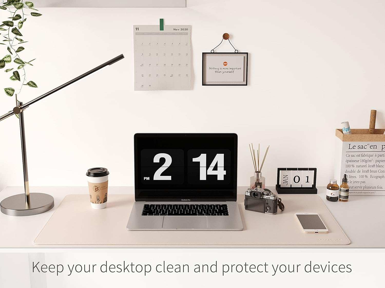 RENMTURE Dual-Sided Mouse Pad, Natural Cork & PU Leather Large Desk Pad for Office and Home Work, Desk Protector Non-Slip, Waterproof, Easy Clean (Apricot, 36"x17") - Image 8