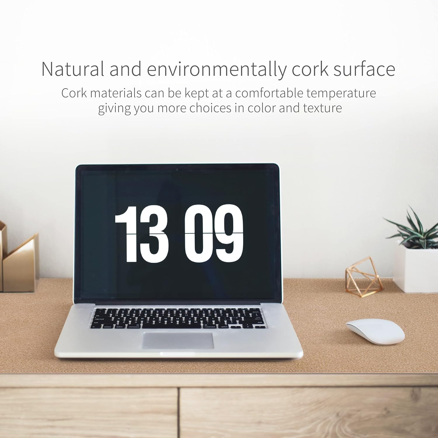 RENMTURE Dual-Sided Mouse Pad, Natural Cork & PU Leather Large Desk Pad for Office and Home Work, Desk Protector Non-Slip, Waterproof, Easy Clean (Apricot, 36"x17") - Image 9