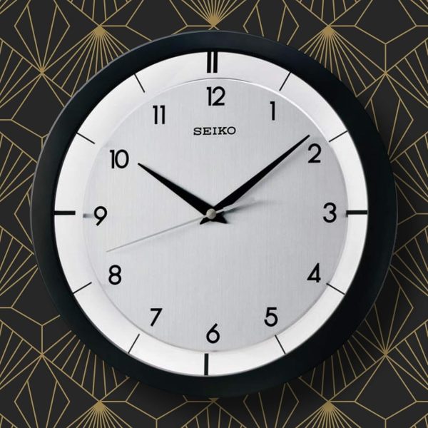 SEIKO 11 Inch St James Brushed Metal Wall Clock, Black - Image 2