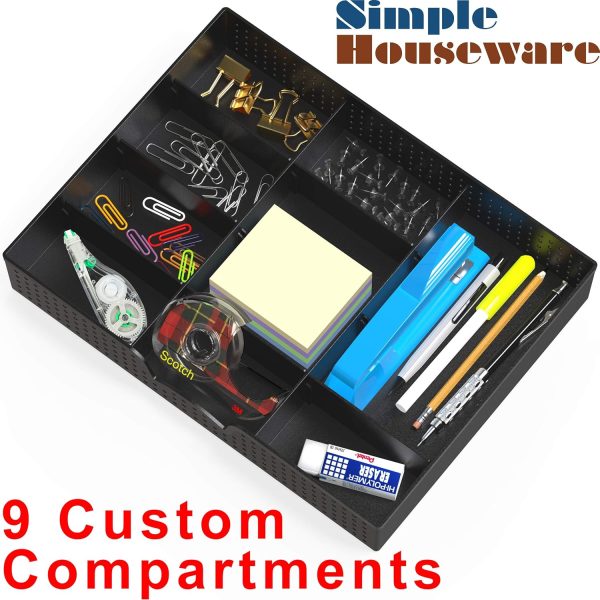 Simple Houseware Drawer Organizer Tray with 9 Adjustable Compartments, Black - Image 4
