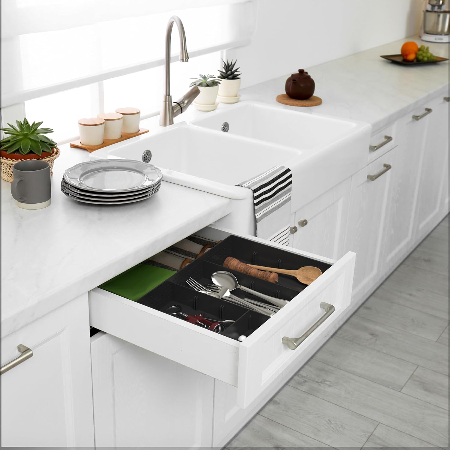 Simple Houseware Drawer Organizer Tray with 9 Adjustable Compartments, Black - Image 7