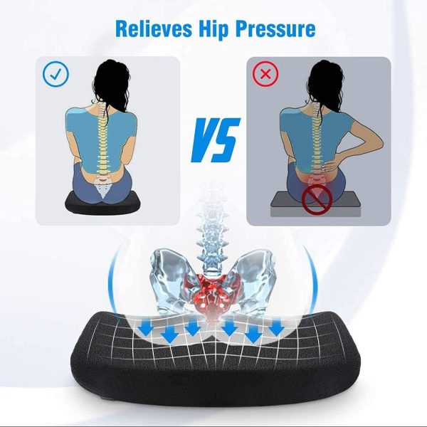 Tsumbay Memory Foam Seat Cushion, Office Soft Seat Cushion with Carry Handle, Washable Cover, Comfortable Coccyx Cushion for Home Office Chair Pad, Car Seat, Wheelchair -Black - Image 3