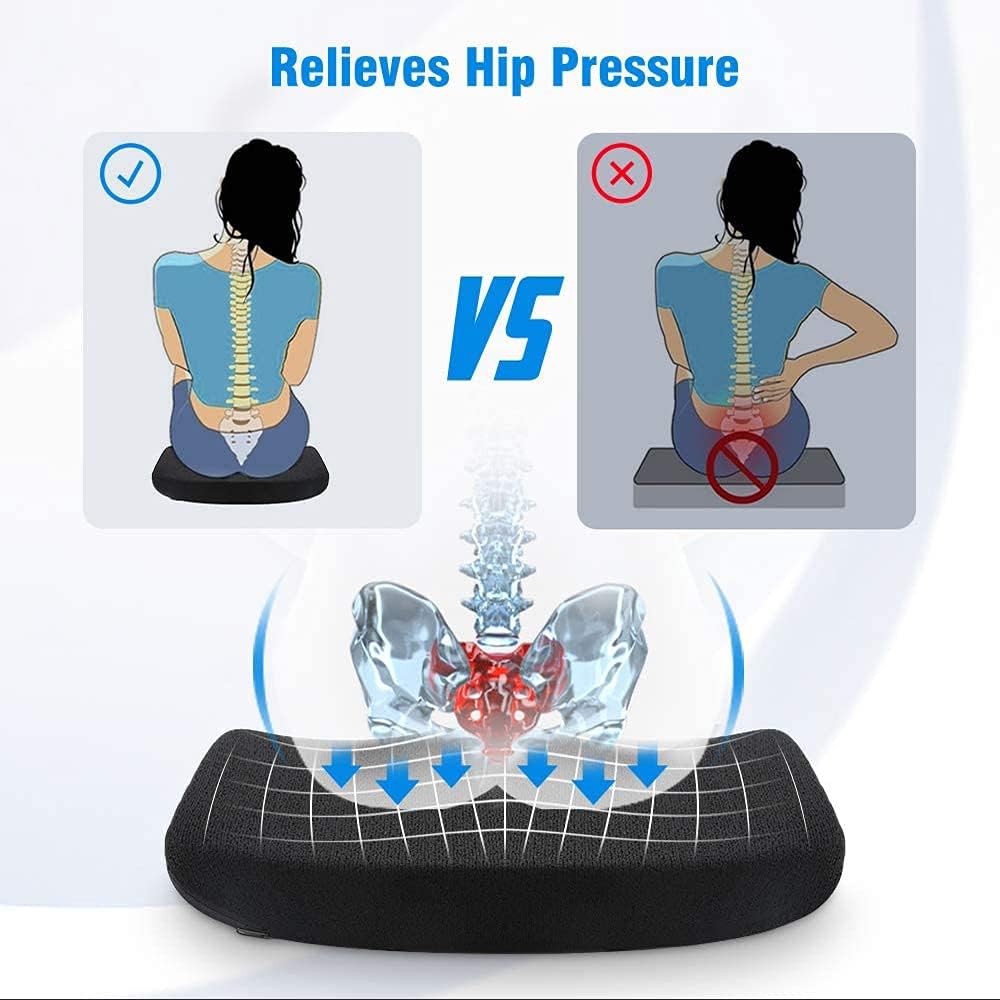 Tsumbay Memory Foam Seat Cushion, Office Soft Seat Cushion with Carry Handle, Washable Cover, Comfortable Coccyx Cushion for Home Office Chair Pad, Car Seat, Wheelchair -Black - Image 3