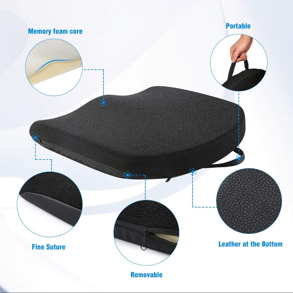 Tsumbay Memory Foam Seat Cushion, Office Soft Seat Cushion with Carry Handle, Washable Cover, Comfortable Coccyx Cushion for Home Office Chair Pad, Car Seat, Wheelchair -Black - Image 4