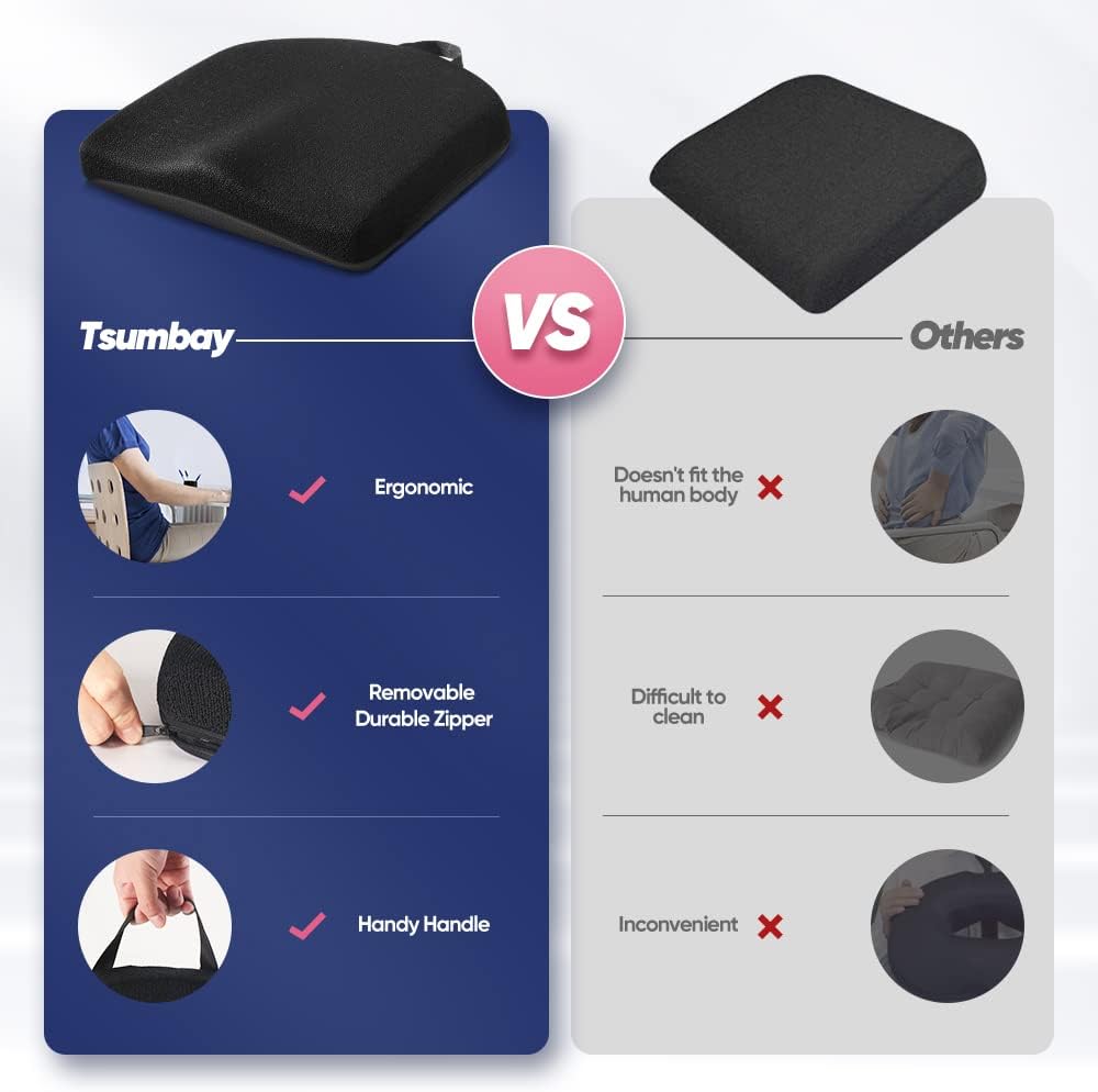 Tsumbay Memory Foam Seat Cushion, Office Soft Seat Cushion with Carry Handle, Washable Cover, Comfortable Coccyx Cushion for Home Office Chair Pad, Car Seat, Wheelchair -Black - Image 8